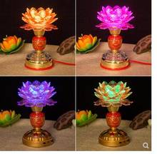 Lâmpada de cristal de lótus colorida, suprimentos budistas lâmpada de buda para lâmpada led com bateria de lótus, farol longo luz elétrica doméstica 2024 - compre barato