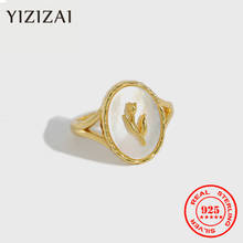 Yizizai 100% anel de prata esterlina 925 temperamento feminino flor de tulipa anel de concha oval geométrico anel feminino aberto 2024 - compre barato