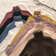Suéter de cuello alto para mujer, camisa Base de moda de Color puro, cálido, Tops elegantes, prendas de punto ajustadas, otoño e invierno, 2020 2024 - compra barato