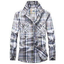 Camisa xadrez masculina, camisa militar do exército de manga comprida plus size 4xl 100% algodão camisas casuais para homens 2024 - compre barato