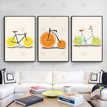 Abstracto moda bicicleta limão laranja frutas quadros em tela cozinha decoração nórdico cartazes minimalistas quadros da arte parede 2024 - compre barato