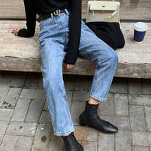 2022 Vintage Blue Boyfriend Jeans for Women High Waist Loose Harem Denim Pants Full Length Mom Jeans Female Streetwear Trousers 2024 - buy cheap