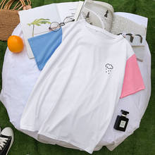 Summer Cotton T Shirt Short Sleeve Contrast Color Patchwork O-neck Tops Women Casual Harajuku Kawaii Raindrops Print Korean Tees 2024 - buy cheap