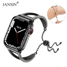 Mulher diamante banda para apple assistir série 7 cinta 45mm 41mm pulseira de aço inoxidável correa para iwatch banda 38mm 42mm 40mm 44mm 2024 - compre barato