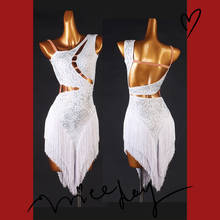 Vestido de dança latina senhora júnior trajes de dança latina mulher salsa tubo contas franja latin dressvlq225 2024 - compre barato