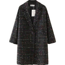 Casaco de lã feminino, casaco grande de lã da moda para outono e inverno com estampa de xadrez bruto, plus size 5xl, jaqueta top casual g937 2024 - compre barato