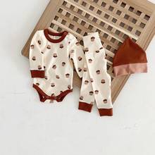 Baby Boys Girls Clothing Set Autumn Winter Long Sleeve Cartoon Print Bodysuit+Cotton Pants+Hat Infant Oufits Clothes Set Fashion 2024 - buy cheap