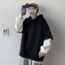 Sudadera con capucha para hombre, ropa de gran tamaño, estilo Harajuku coreano, falso, de dos piezas, color negro, 2021 2024 - compra barato
