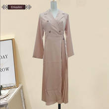 2020 Design Women Spring Autumn Long Sleeve Slim Waist A Line Belt Double Button Black Pleated Dress Long Korea Style E022 2024 - buy cheap