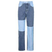 Fanco 2020 Autumn Patchwork Pocket High Waist Women Denim Trousers Casual Blue Straight Female Long Jeans Pants Loose Streetwear 2024 - buy cheap