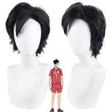 Haikyuu! Парик для косплея Tetsurou Kuroo Tetsurou для мужчин, короткие черные синтетические волосы для костюма и вечевечерние НКИ на Хэллоуин, 30 см, с шапочкой 2024 - купить недорого