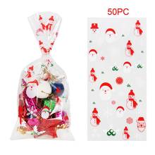 50PCS/SET Christmas Gift Bag Santa Claus Print Cellophane Bags Baking Candy Packag Bags Xmass Party New Year Gifts Navidad 2021 2024 - buy cheap