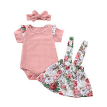Wholesale Newborn Baby Girls Summer Clothes 3pcs Short Sleeve Romper Tops+Floral Dress+Headband Outfits 0-24M New 2024 - buy cheap