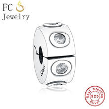 FC Jewelry Fit Original Brand Charms Bracelet 925 Sterling Silver Round Zircon Bead Stopper Clip Women Making Berloque 2019 New 2024 - buy cheap