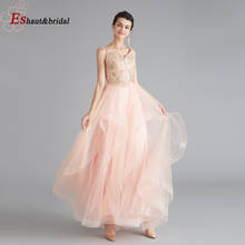 Vestido de noite feminino elegante, rosa, longo, gola em v, renda, apliques, fortes, formal, festa, vestidos de baile 2024 - compre barato