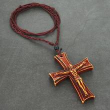 Collar con colgante de Jesús, cadena de cuerda de tejido religioso, Cruz católica roja, Retro, acrílico Natural, CN105 2024 - compra barato