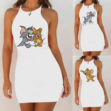 Cartoon Cat Print Night Dress Summer Women Nightgown Slim Pack Hip Sleeveless Sleepshirts Camisola Sexy Night Dress Sleepwear 2024 - купить недорого