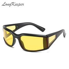 Солнцезащитные очки LongKeeper, прямоугольные, мужские, боковые, солнцезащитные очки, желтые, коричневые, женские, мужские, спортивные, для вождения, UV400 2024 - купить недорого