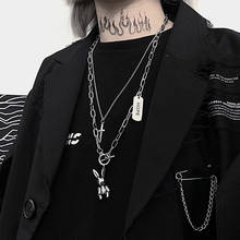 2021 New Fashion Stainless Steel Multilayer Hip Hop Long Chain Necklace For Women Men Jewelry Punk Rabbit Cross Pendant Necklace 2024 - buy cheap