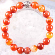 Pulseira 6 8 10mm pedra natural gem contas redondas estiramento laranja veias onyx pulseira charme strand moda jóias 8" 2024 - compre barato