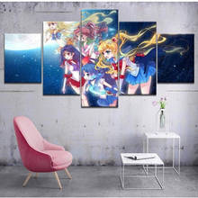 Arte de pared de 5 piezas, carteles de Anime Manga, imágenes e impresiones de figuras de Sailor Girl, decoración moderna para el hogar, sala de estar y dormitorio 2024 - compra barato