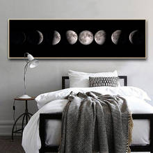 Póster de lona de Fase lunar para sala de estar, pintura larga impresa artística en blanco y negro, decoración nórdica, cuadro de pared abstracto 2024 - compra barato