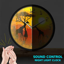 Дикой природы Жираф голос Управление настенные часы Серенгети Африканский Закат "Savannah" Сафари металлический каркас светодиодный часы Бесшумный часы 2024 - купить недорого