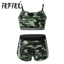 Camouflage Kids Girls Tankini Activewear Outfit Sleeveless Crop Top with Bottoms Tracksuit Set for Gymnastics Workout Fitness 2024 - buy cheap