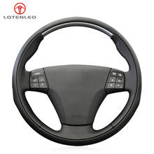 LQTENLEO Black Genuine Leather Car Steering Wheel Cover For Volvo C30 2006 2007 2008 2009 2010 2011 2012 2013 C70 2008 2009 2010 2024 - buy cheap