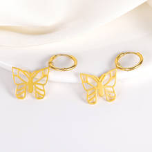 Gold Silver Color Hollow Butterfly Stud Earrings For Women Ear hook Stainless Steel Ear Clips Double pierced Earring Jewelry 2024 - buy cheap