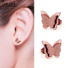 SMJEL Stainless Steel Double Butterfly Earrings for Women Fashion Earings Jewelry Rose Gold Matte Butterfly Studs Pendients Gift 2024 - buy cheap