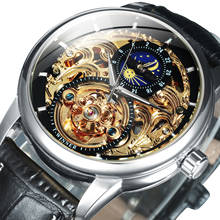 WINNER Military Tourbillon Watch Men Skeleton Mechanical Watches Top Brand Luxury Leather Strap Sun Moon Display Wristwatches 2024 - buy cheap