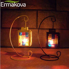 ERMAKOVA Metal Mosaic Glass Lantern Candle Holder European Candlestick Hanging Lantern Candle Stand Wedding Home Decoration 2024 - buy cheap