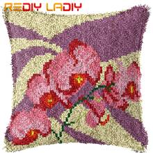 Latch Hook Cushion Pink Orchid Pillow Case Pre-Printed Color Canvas Acrylic Yarn Latched Sofa Pillow Crochet Cushion Cover Kits 2024 - buy cheap