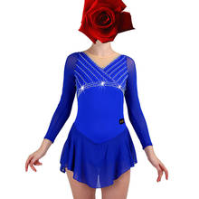 Vestido de patinação artística feminino menina vestido de patinação no gelo roybal azul traje de ginástica personalizado strass b161 2024 - compre barato
