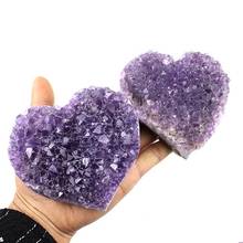 MOKAGY Large Size Natural Purple Color Amethyst Cluster Crystal Heart 60MM-70MM 1pc 2024 - buy cheap