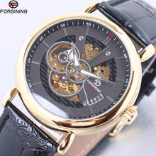 Forsining Skeleton Black Dial Automatic Mechanical Watch Brown Genuine Leather Band Waterproof Wristwatch Top Brand Men Watches 2024 - buy cheap