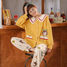 Home Wear Long Sleeve Autumn Winter Pajamas Sets Women 100% Cotton Sleepwear Lounge Indoor Clothing 2024 - buy cheap