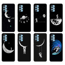 Capa preta de tpu para samsung galaxy, capa traseira, lua e astronauta para samsung galaxy a32, a42, a52, a72, 4g, 5g, s21 plus 2024 - compre barato