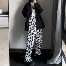 Брюки женские осенние 2020 Новинка Harajuku стиль корова шаблон драпировка широкие брюки свободные и тонкие прямые брюки 2024 - купить недорого