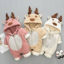 Осенне-зимние комбинезоны для маленьких девочек и мальчиков, одежда для новорожденных, рождественское пальто с мультяшным рисунком, утепленная детская верхняя одежда из чистого хлопка 2024 - купить недорого