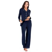 Conjunto de pijamas de Modal para mujer, de 2 piezas ropa de dormir, pantalones de manga larga, suave, talla grande, informal, otoño 2024 - compra barato