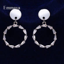 Emmaya-pendiente clásico de forma redonda para mujer, arete con circonita cúbica geométrica, estilo sencillo, brillante, regalo de lujo 2024 - compra barato