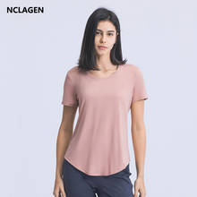 NCLAGEN Sport Shirt Women Short Sleeve Summer New Loose Yoga Blouse Breathable Running Fitness Leisure Elastic Workout Gym Top 2024 - buy cheap