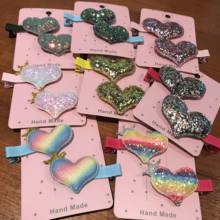 2pcs Hair Clip Pink Heart Shaped Glitter Fabric Elastic Rubber Hairband Hairpin Accessories Chaim Headwear For Girl Party Gift 2024 - buy cheap