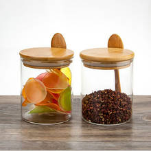 Pote de vidro selado, recipiente de madeira de bambu, armazenamento de cozinha, dispensador de temperos, com colher, frasco de temperos 2024 - compre barato