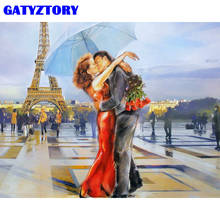 GATYZTORY-Cuadro de amantes del beso para adultos, pintura por números, arte de pared moderno, lienzo por números, decoración de pared del hogar de París, obra de arte 2024 - compra barato