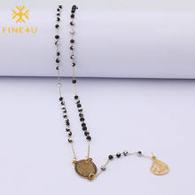 FINE4U N300 Stainless Steel Muslim Arabic Printed Pendant Necklace Glass Faceted Beads Necklace Long Chain Rosary Jewelry 2024 - buy cheap