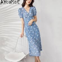 AYUNSUE Summer Dress Woman 100% Silk Dress 2021 Elegant Floral Party Dresses for Women Short Sleeve Korean Fashion Vestidos 2024 - buy cheap