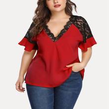 Summer plus size T-shirt 4XL-8XL bust 133CM fashion women's short-sleeved sexy V-neck lace stitching casual T-shirt 2024 - buy cheap
